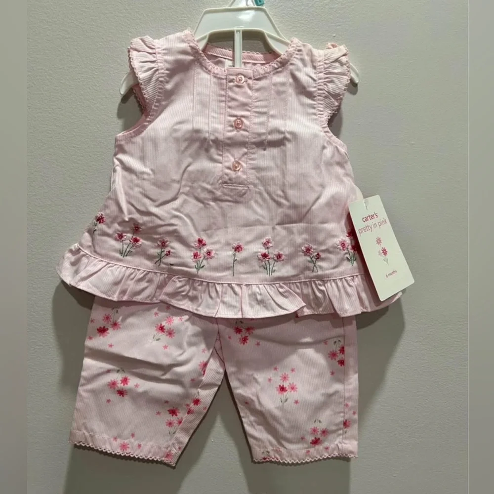 NWT baby girl flowers pink set Carter’s 6 months - Picture 1 of 2